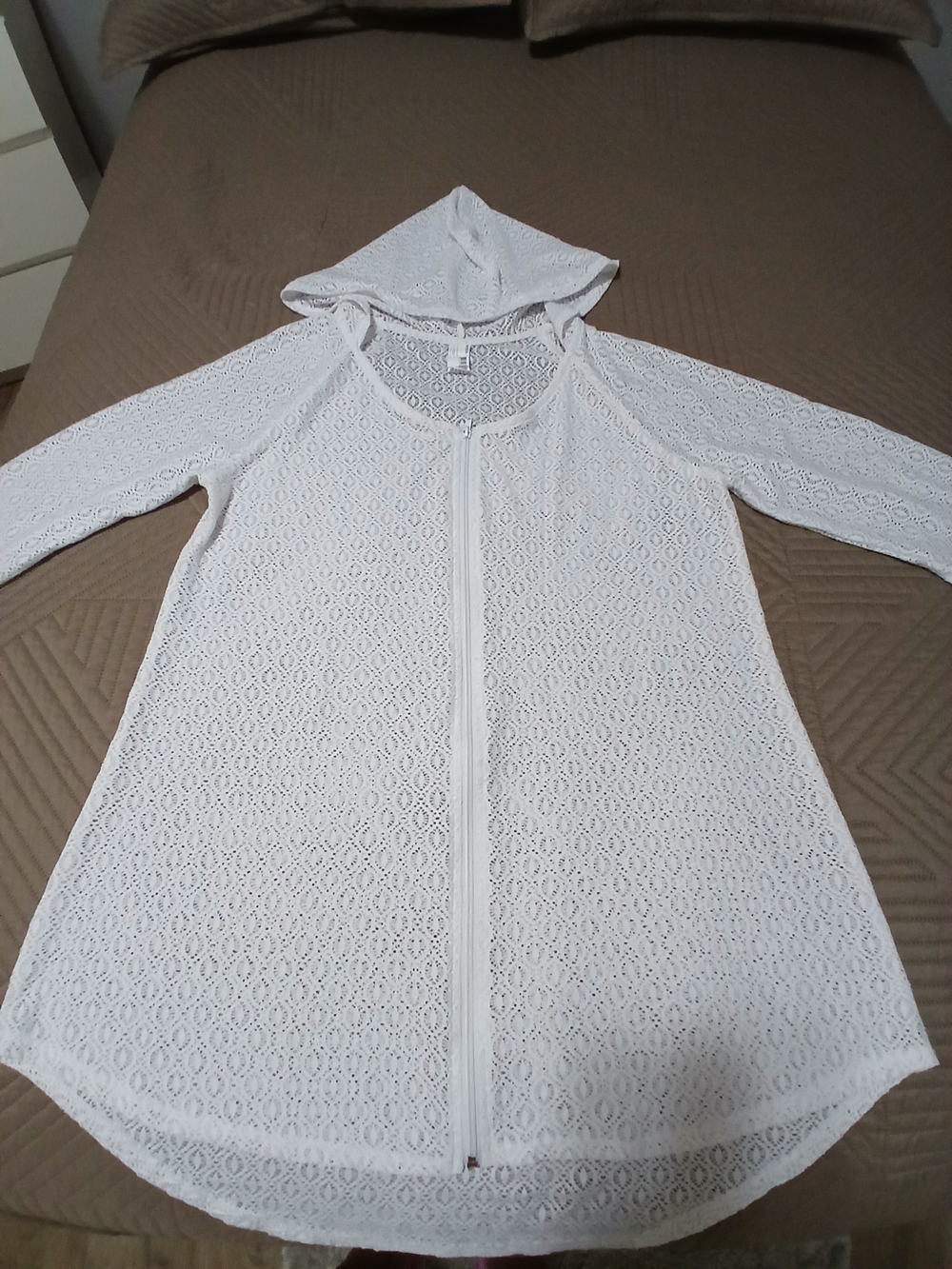 Krista White Hooded Lace Zip Swim Coverup XL